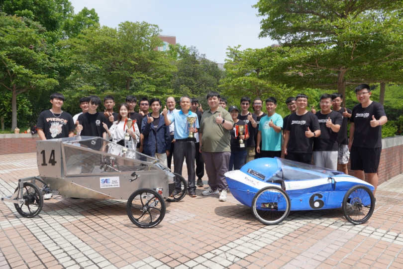 全國大專校院環保節能車大賽，大葉2車隊抱回三座獎杯。（照片大葉提供）