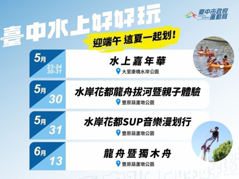 迎端午玩水趣!台中水域系列活動5月23日-6月13日登場 邀市民清涼一夏