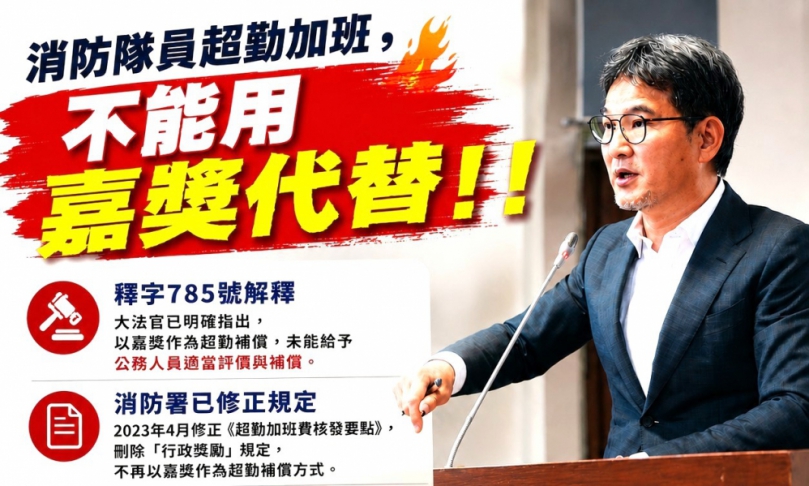 「消防隊員超勤加班，不能用嘉獎代替！」 雲林立委劉建國強調：加班就是加班，相關補償應依法辦理！