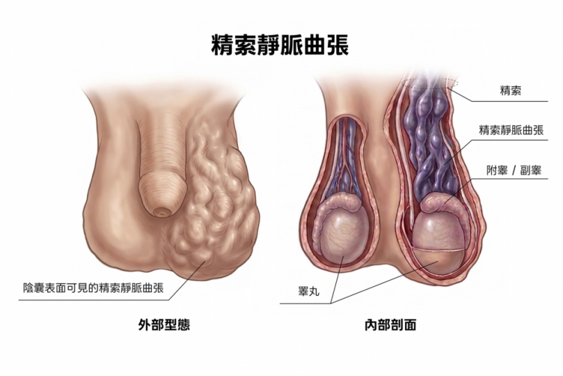 彰基兒童醫院說,「精索靜脈曲張」是在陰囊表面見到凹凸不平的血管,好像蚯蚓外觀。(照片彰基提供)