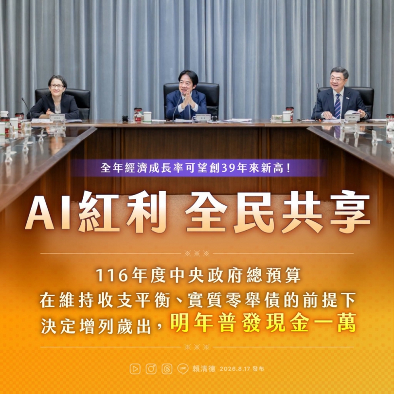 賴清德總統宣布明年普發1萬元「AI紅利,全民共享」高哲翰專文