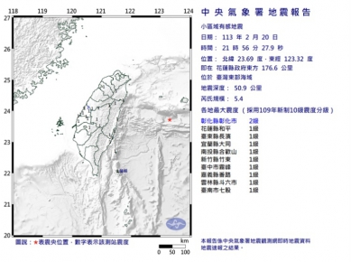 暗夜連三震｜臺灣東部海域，芮氏規模：5.4、5.0、5.6！