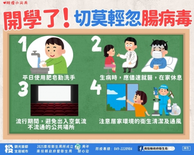 適逢開學期間,小心病從口入!籲請家長、教托育機構、學校和醫療照護機構加強防範腸病毒