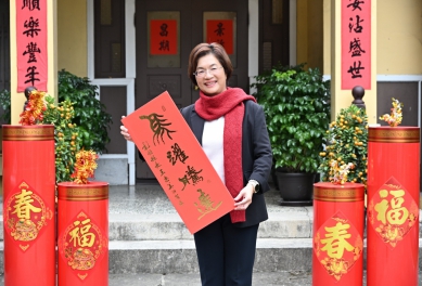 「馬躍騰達」春聯，彰化縣長王惠美發送。（照片縣府提供）