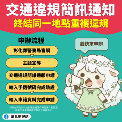 彰化縣警局推出「交通違規簡訊通知服務」。（照片監理站提供）