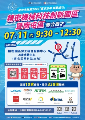 無紙化徵才免帶履歷！精密機械科技園區暨南屯區聯合徵才7月11日登場